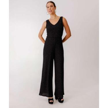 Imagem de Macacão Feminino Pantalona Brilho Lurex Marisa Preto-61066, Preto, GG