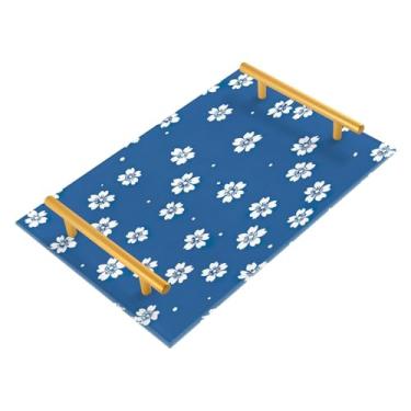 Imagem de Wassud Bandeja de banheiro floral azul branca acrílico joias bandejas de perfume com alça de maquiagem bandeja de cômoda quarto cozinha mesa de balcão, 30 x 20 cm