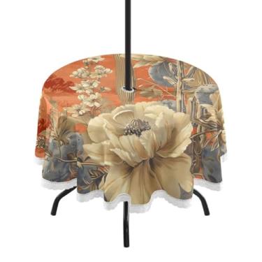 Imagem de CEBUGI Toalha de mesa redonda para ambientes externos, cacto, impermeável, com furo Umberlla, capa de mesa lavável para pátio, cozinha, sala de jantar, 152 cm