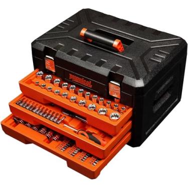 Imagem de Mumicol Conjunto de ferramentas mecânicas de 320 peças, 1/10.2 cm 3/20.3 cm 1/5.1 cm Drive SAE e conjunto de soquete métrico com catraca de 72 dentes, aço CR-V – Kit completo de ferramentas para
