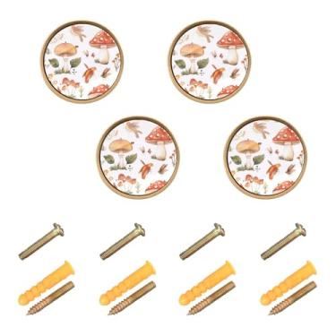 Imagem de Burbuja Maçanetas de armário de cozinha cogumelos, pacote com 4, puxadores redondos de 3,5 cm, puxadores de cômoda com parafusos para armários de cozinha, quarto, armário