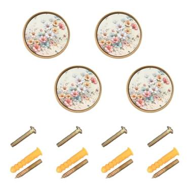 Imagem de Burbuja Maçanetas de armário de cozinha com borboletas florescendo, pacote com 4, puxadores redondos de 3,5 cm, puxadores de cômoda com parafusos para cozinha, quarto, armários, armário