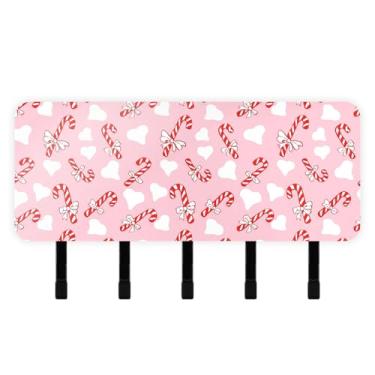 Imagem de Burbuja Porta-chaves de bengala doce com 5 ganchos, porta-chaves autoadesivo montado na parede, organizador de armazenamento de correio para entrada, decoração de casa