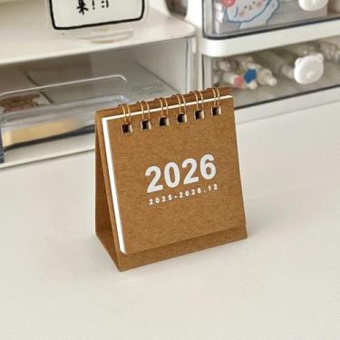Imagem de Mini calendário de mesa simples 2026 - Calendário criativo em espiral para decoração de mesa e papelaria de escritório (marrom)