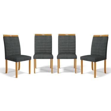 Imagem de Kit Com 4 Cadeiras Sara Madeira Maciça Estofadas Para Mesa De Jantar