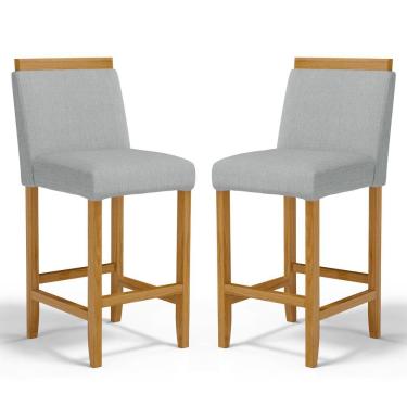 Imagem de Kit Com 2 Banquetas Eloá Madeira Maciça Assento Estofado Para Bancada