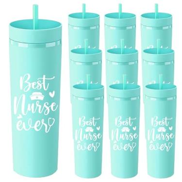 Imagem de JarThenaAMCS Copo de acrílico Best Nurse Ever 12 peças, copo de 473 ml, copo de apreciação de enfermagem com canudo de tampa para viagens de escritório em casa, presente para enfermeiras