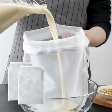 Imagem de 2 sacos de filtro de nylon multiuso - Filtro de malha ultrafina para leite de soja, suco de frutas, suco de vegetais, resíduos de vinho - Ferramenta de cozinha reutilizável para coar e preparar