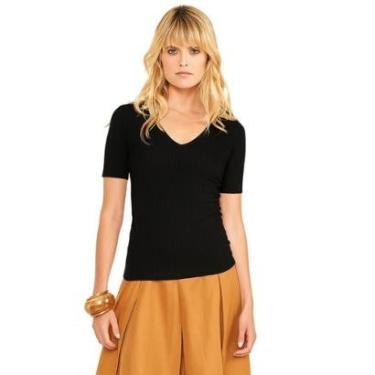 Imagem de Camiseta Colcci Canelada Manga Curta Preta Feminina-Feminino
