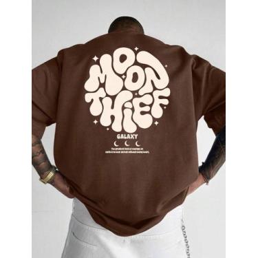 Imagem de Camiseta Masculina Casual Com Estampa Moontief Gola Redonda, Marrom, M