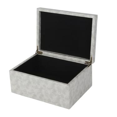 Imagem de HofferRuffer Caixa decorativa de couro sintético, grande estrutura de madeira, organizador de acessórios, organizador de joias com tampa articulada, recipiente de armazenamento para casa ou escritório