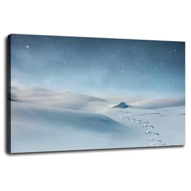 Imagem de Arte de parede de paisagem impressões em tela de neve pôster de caminho de inverno para casa conjunto de 1 decorações com moldura 45,72 cm x 30,48 cm