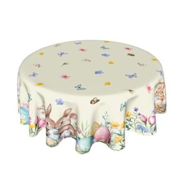 Imagem de Toalha de mesa de Páscoa redonda de 152 cm de primavera, floral, toalha de mesa de coelhinho de ovo de Páscoa, toalha de mesa de fazenda, coelho, toalha de mesa de férias para casa, cozinha, sala de