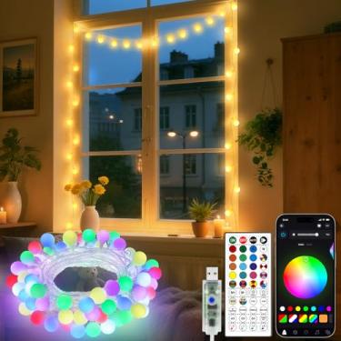 Imagem de OMIKA Cordão de luzes globo de LED com mudança de cor de 80 m, branco quente, multicolorido, alimentado por USB, luzes inteligentes de fadas - aplicativo e controle remoto, sincronização de música