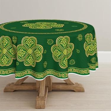 Imagem de Horaldaily Toalha de mesa redonda para Dia de São Patrício, 228 x 234 cm, trevo verde, vintage, lavável, sazonal, para decoração de festa, piquenique, jantar
