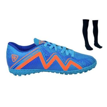 Imagem de Chuteira Society 1000 Costurado Adulto Novo Gramado Sintético + Meião 