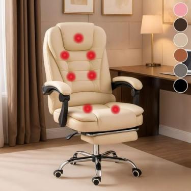 Imagem de Cadeira de Escritório Com 7 Pontos Massagem Presidente Apoio Pés (Branco)