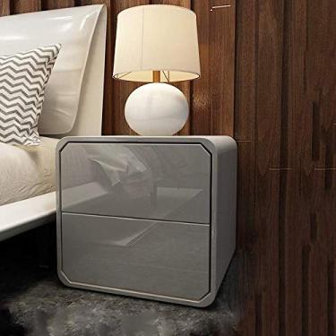 Imagem de Mesa de cabeceira de madeira minimalista, cinza, tipo gaveta de duas camadas, mesa de cabeceira de grande capacidade