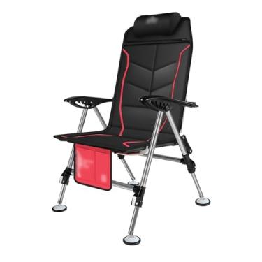 Imagem de Cadeira de pesca, cadeira dobrável, cadeira de pesca ao ar livre com travesseiro, encosto ajustável, pernas, espreguiçadeira, praia, acampamento, cadeira