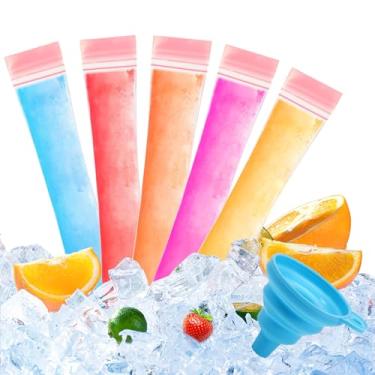 Imagem de 150 sacos descartáveis de molde de picolé de gelo, tubo de congelador sem BPA, sacos de molde de picolé com selos e funil, lanches caseiros de verão, palitos de iogurte, suco e vitaminas de frutas