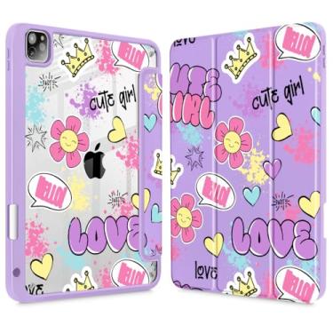 Imagem de May Chen Capa para iPad 12,9 polegadas M2 (6ª/5ª/4ª/3ª geração, 2022/2021/2020/2018), [Suporte de penceil] com suporte triplo para despertar/hibernar, capa traseira transparente de TPU (Poliuretano