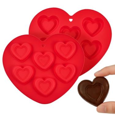 Imagem de Formas de bolo em forma de coração, pacote com 2 moldes de biscoito de silicone para assar, moldes grandes de 7,6 cm, 6 cavidades, adequados para molde de cubo de gelo, molde de chocolate para