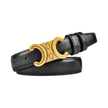 Imagem de Cinto Feminino De Couro Genuíno Com Fivela Dourada De Alta Qualidade P