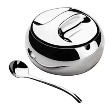 Imagem de Açucareiro Inox com Colher 300ml Utensílio Prático para Farinha e Açúcar