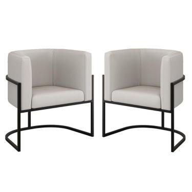 Imagem de Kit 2 Cadeiras Poltrona Lua Corino Preto Balaqui Bege