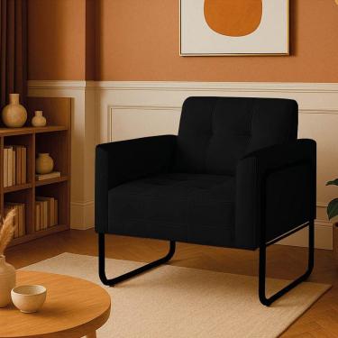 Imagem de Poltrona Sala Industrial Alta Tubo Preto Elisa Veludo D03 - D'rossi Cor Preto