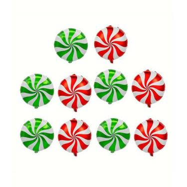 Imagem de Conjunto de balões metalizados, 10 peças de pirulito vermelho e verde 