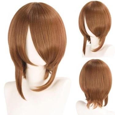 Imagem de Peruca de cosplay curta marrom de 35 cm com camadas de moldura facial 