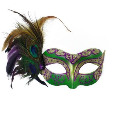 Imagem de Máscaras de máscara: pena de pavão, verde, roxo, glitter, PVC - yiweis