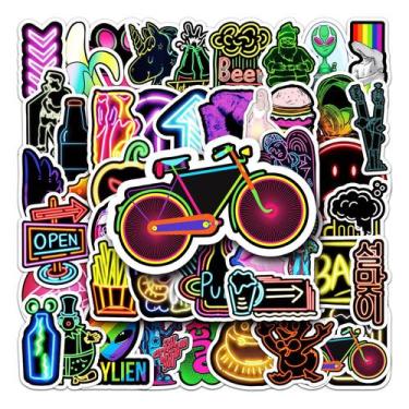 Imagem de Adesivos Neon Graffiti, 50 unidades para laptop, garrafa de água, Skat