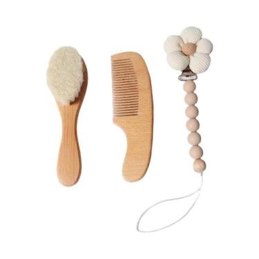 Imagem de Conjunto De Escova E Pente Para Bebê Recém-Nascido, Pente De Madeira D