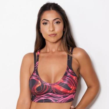 Imagem de Top Tiras sem Bojo Cirrê Cor:Preto/Laranja/RosaTamanho:G - Inspiração 