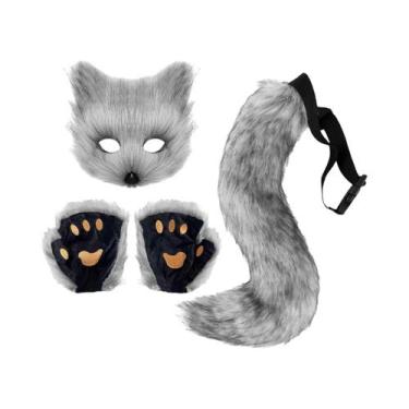 Imagem de Chaveiro de Cauda de Raposa, Luvas de Patas de Gato e Máscara de Lobo 