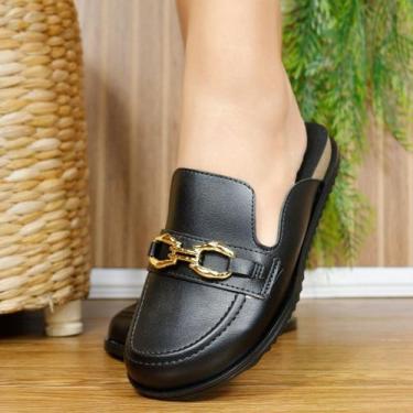 Imagem de Mule Moleca Feminino Canoa Sapato Fivela Tendência 5743.213 Cor:PretoT