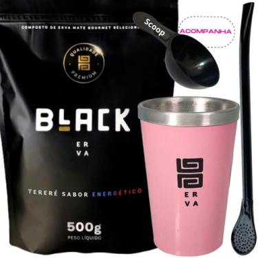 Imagem de Kit Tereré Black Erva Mate 500g + Copo Alumínio Térmico ROSA + Bomba C