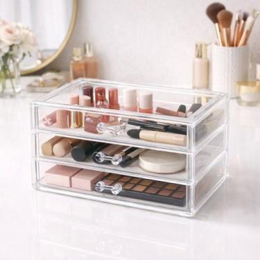 Imagem de Organizador De Maquiagem Acrílico 3 Gavetas Transparente Porta Cosméti
