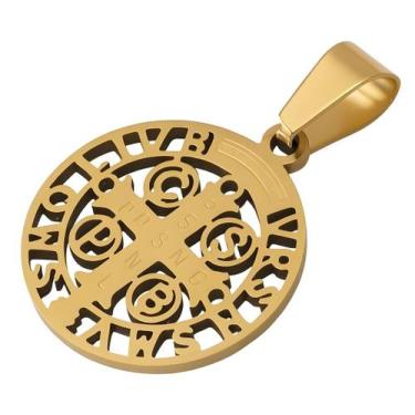 Imagem de Pingente Aço Inoxidável São Bento Redondo 316L Dourado - PLB