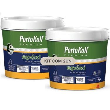 Imagem de Kit 2 Rejunte Epoxi Porcelanato Portokoll 1KG Cinza Platina - Sika