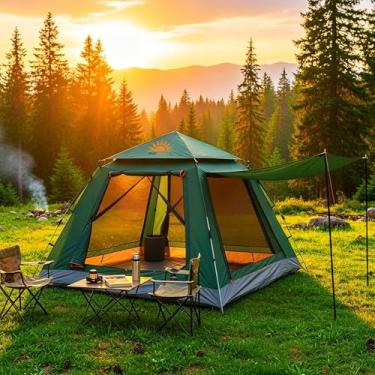 Imagem de Barraca de Camping 2-4 Pessoas Impermeável Automática com Mosquiteiro, ComVobertura e Proteção Solar Dobrável Camping Equipamentos,Dobrável (Verde)