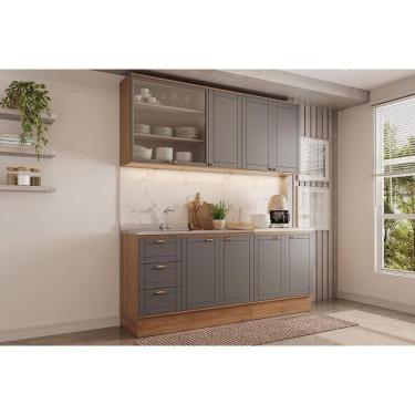 Imagem de Cozinha Completa Bella 6 Portas 3 Gavetas MDF 120cm Cinza Nogal Kit 4 Módulos