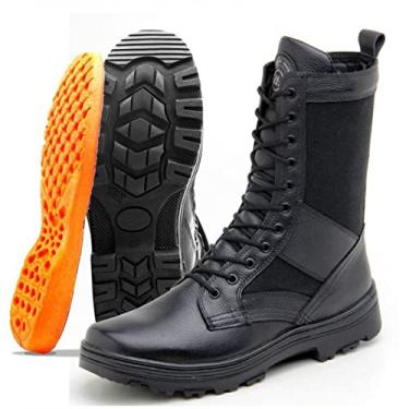 Imagem de COTURNO MILITAR CANO ALTO COURO E LONA 285 KM PRETO Cor:Preto;Tamanho:41