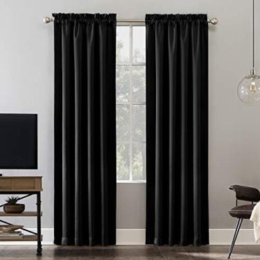 Imagem de Sun Zero Painel de cortina Oslo Theater Grade Extreme 100% blackout com bolso para varão, 132 cm x 241 cm, preto