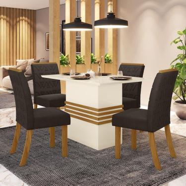 Imagem de Conjunto Sala de Jantar Mesa 120cm Tampo MDF 4 Cadeiras Melinda Casa 812