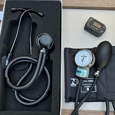 Imagem de Kit Enfermagem Acadêmico Black Esteto Rappaport Esfigmomanômetro e Oxímetro