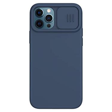 Imagem de Capa de telefone de silicone líquido de proteção de câmera deslizante para iphone 13 pro max 12 mini 11 xs max xr x 8 7 plus se 2 tampa de janela push, marinha, para iphone 11pro max