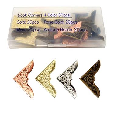 Imagem de 80 peças de cantos de metal, protetor de canto de livro, decoração de canto de ferro para álbum de fotos, álbum de recortes, álbum de recortes, pasta de menus (ouro, prata, ouro rosa, bronze antigo)